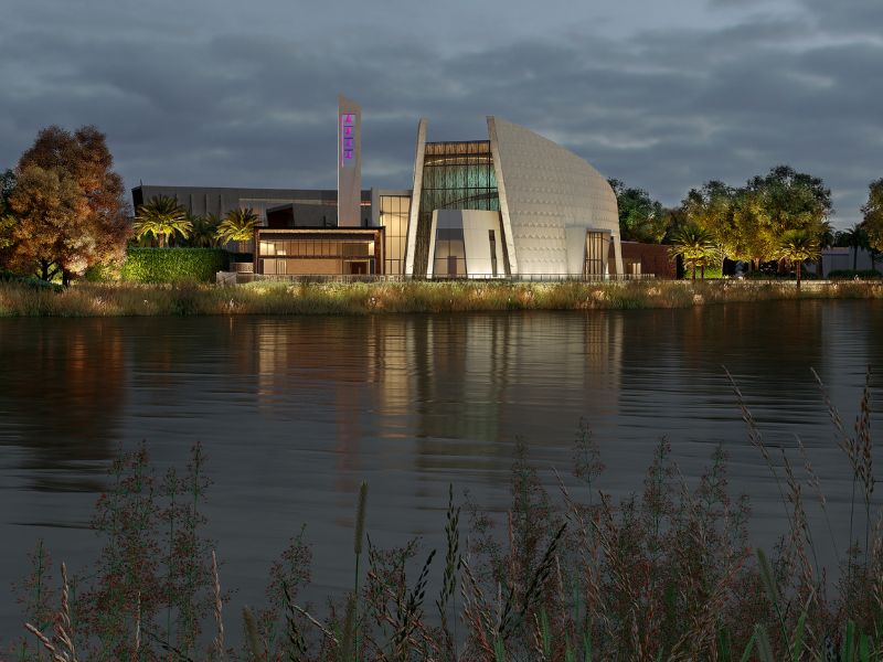 Exterior View of Terrace Across the Lake